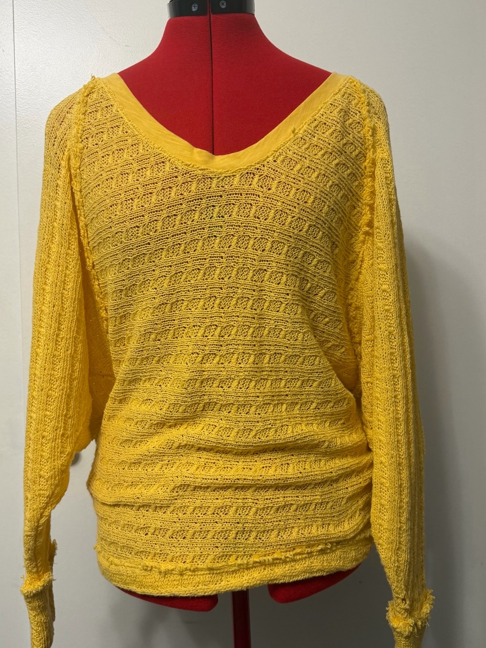 Free People Yellow Open-Knit Lightweight Sweater